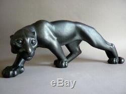 Scarpa Sculpture Grande Panthere Noire En Marche Ceramique Art Deco 1930