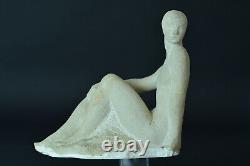Sculpture Ancienne signée Henri DULER Jeune femme nue Assise art Deco Pierre