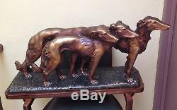 Sculpture Art Deco 1920/1930 3 Levriers Barzoï Statue Monumental Tres Rare