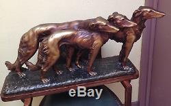 Sculpture Art Deco 1920/1930 3 Levriers Barzoï Statue Monumental Tres Rare