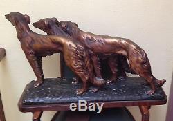 Sculpture Art Deco 1920/1930 3 Levriers Barzoï Statue Monumental Tres Rare