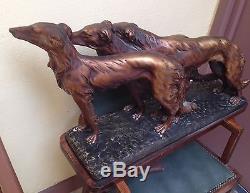 Sculpture Art Deco 1920/1930 3 Levriers Barzoï Statue Monumental Tres Rare