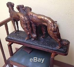 Sculpture Art Deco 1920/1930 3 Levriers Barzoï Statue Monumental Tres Rare