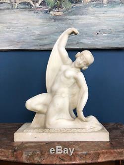 Sculpture Art Deco En Marbre La Danseuse Orientale Signée Guglielmo Pugi