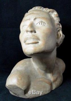 Sculpture Art Deco Platre Buste Homme Signature A Identifier 1930 B1452