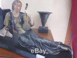 Sculpture Art Deco Regule Elegante Jouant Du Violon Dlg Delatour Balleste