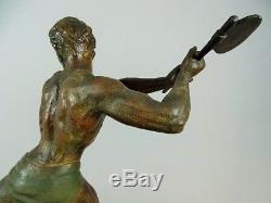 Sculpture Art Déco Signée J. Hervor homme au travail Spelter circa 1930