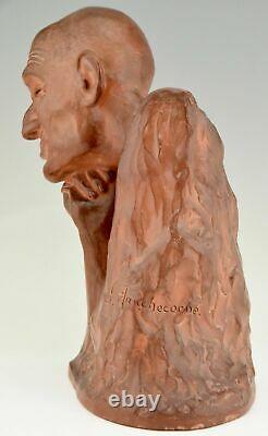 Sculpture Art Déco en terre cuite buste d'homme Gaston Hauchecorne 1925