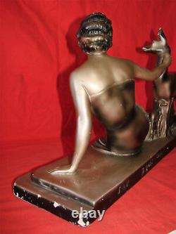 Sculpture Art Deco platre signée Cipriani La femme et la biche Antique French