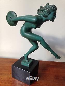 Sculpture Art deco Statue Danseuse Au Cymbales Garcia France 1930 Antiquité