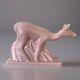 Sculpture Biche Rose Rare Geo Conde Saint Clement Faïence France 1930 Art Deco