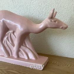 Sculpture Biche Rose Rare Geo Conde Saint Clement Faïence France 1930 Art Deco