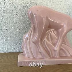 Sculpture Biche Rose Rare Geo Conde Saint Clement Faïence France 1930 Art Deco