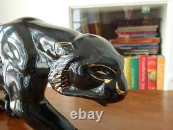 Sculpture, Céramique animalière, panthère noire, Art Déco