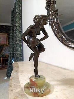 Sculpture Femme nue danseuse en bronze Art Déco DLG Claire Colinet 1920-1930