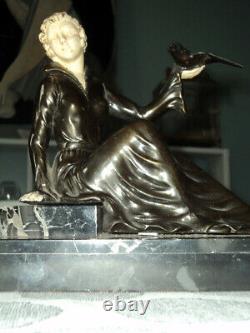 Sculpture Statue Chryselephantine Régule Doré Femme Aux Cygnes Art Déco 1920/30