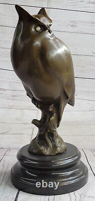 Sculpture Statue Fonte Bronze Signée Chouette Art Déco Style Faune Figurine Lrg