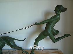 Sculpture Statue Signee Geo Maxim Femme Aux Levriers Marbre Epoque Art Deco