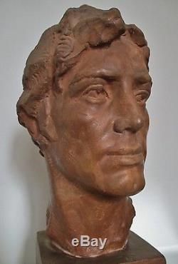 Sculpture Statue Tête de jeune homme terre cuite Victor Demanet 1930 ART DECO