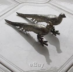 Sculpture, Statue couple de Faisan, Oiseaux en métal Argenté, ART Déco du XXème