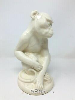 Sculpture Statuette Animalier Singe Sarreguemines Style Art Deco Monkey Craquelé