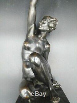 Sculpture ancienne nu bronze femme torchère art-déco A Puttemans Bruxelles