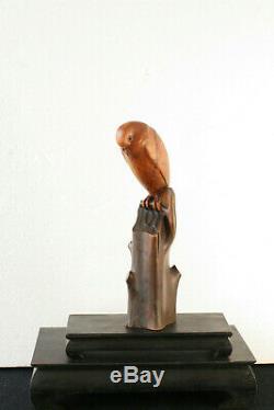 Sculpture animalière monoxyle Art Déco, Noel-Ange MARTINI, oiseau perché noyer