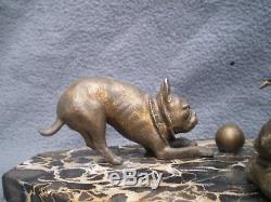 Sculpture art deco 1920 femme bouledogue français antique statue french bulldog