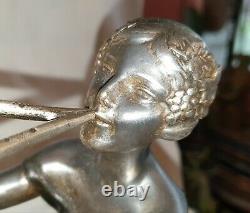 Sculpture art deco ancienne femme a la flute en régule argenté et galalithe