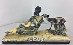 Sculpture art deco authentique 1930 signée D'après A Gori femme et biche