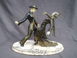 Sculpture art deco chryselephantine couple danseur flamenco antique statue woman