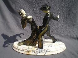 Sculpture art deco chryselephantine couple danseur flamenco antique statue woman