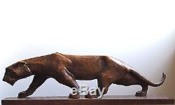 Sculpture bois art deco panthere signée aullet