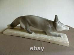 Sculpture céramique animal renard à l'affût SEVRES VINSARE ART DECO