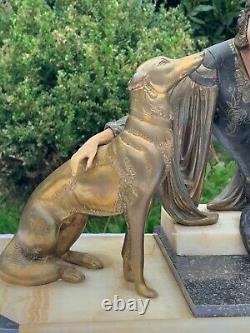 Sculpture chryséléphantine femme lévriers ART DÉCO 1930 regule
