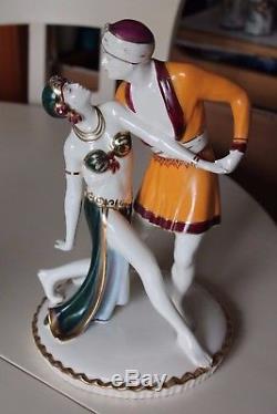 Sculpture danseurs dance art déco porcelaine royal dux dupoma tchecoslovaquie