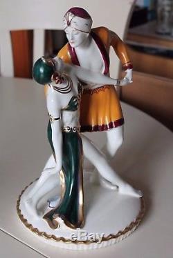 Sculpture danseurs dance art déco porcelaine royal dux dupoma tchecoslovaquie