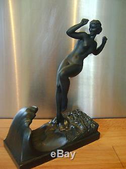 Sculpture danseuse'Vague' signé Guerbe edition Max Le Verrier art deco 1930