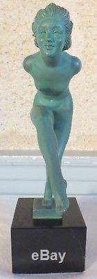 Sculpture danseuse aux cymbales patine verte Max Le Verrier signé Garcia