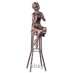 Sculpture de femme en bronze Art Déco sur tabouret d'après Demetre chiparus