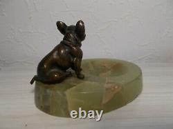 Sculpture en bronze 1920 art deco signée chien bouledogue francais vide poche