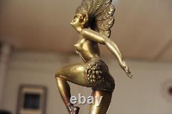 Sculpture en bronze Art Deco signée H. Mollins Danseuse à l'éventail CIRCA 1920