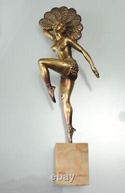 Sculpture en bronze Art Deco signée H. Mollins Danseuse à l'éventail CIRCA 1920