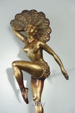 Sculpture en bronze Art Deco signée H. Mollins Danseuse à l'éventail CIRCA 1920