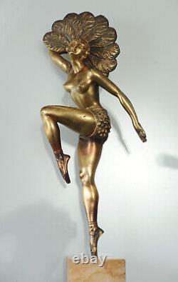 Sculpture en bronze Art Deco signée H. Mollins Danseuse à l'éventail CIRCA 1920