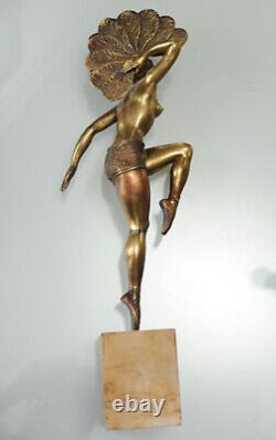 Sculpture en bronze Art Deco signée H. Mollins Danseuse à l'éventail CIRCA 1920