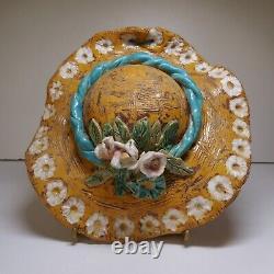 Sculpture poterie céramique barbotine art déco chapeau fleur France N8284