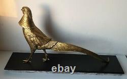 Sculpture statue Faisan regule doré Bronze art deco dlg Irénée ROCHARD