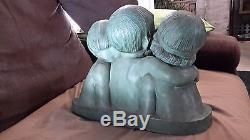 Sculpture statue bustes enfants terre cuite signee MIRVAL art nouveau deco