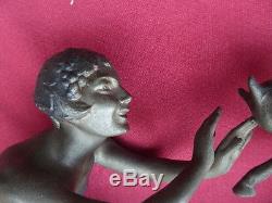 Sculpture statue régule art déco 1900 femme et bouc marbre / bur